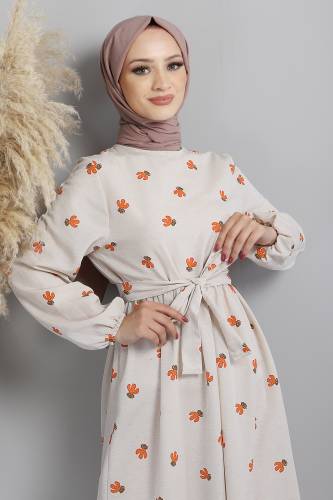 Kaktüs Desenli Elbise TSD220644 Turuncu 