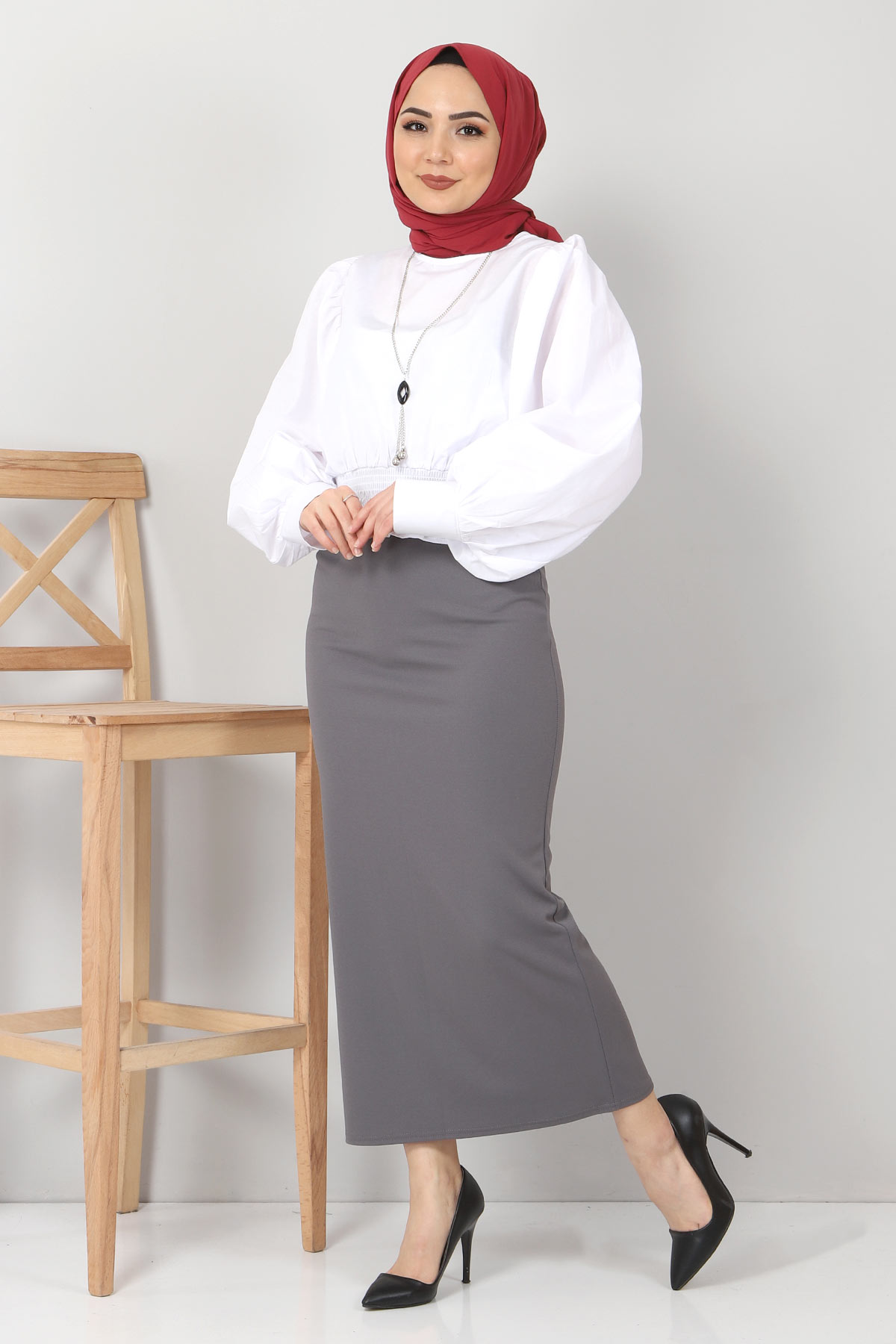 Tesettür Dünyası - Kalem Etek TSD00291 Gri