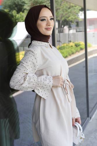 Kalp Desenli İkili Takım TSD220601 Bej - 2