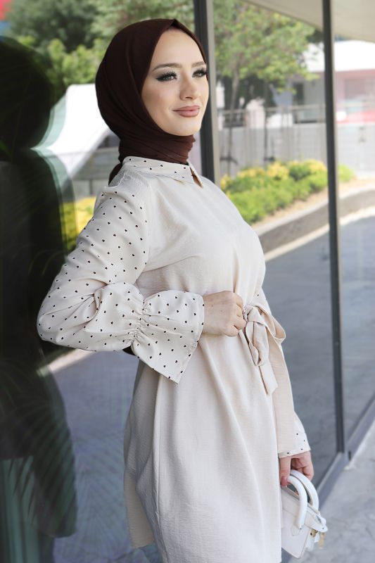 Kalp Desenli İkili Takım TSD220601 Bej - 2