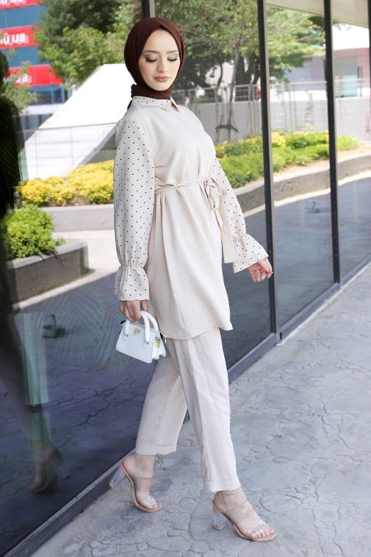 Kalp Desenli İkili Takım TSD220601 Bej - 3