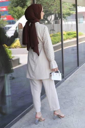 Kalp Desenli İkili Takım TSD220601 Bej - 4