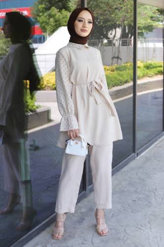 Kalp Desenli İkili Takım TSD220601 Bej 