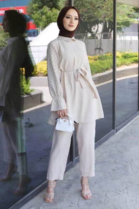 Kalp Desenli İkili Takım TSD220601 Bej - 1