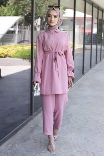 Kalp Desenli İkili Takım TSD220601 Pudra - 1