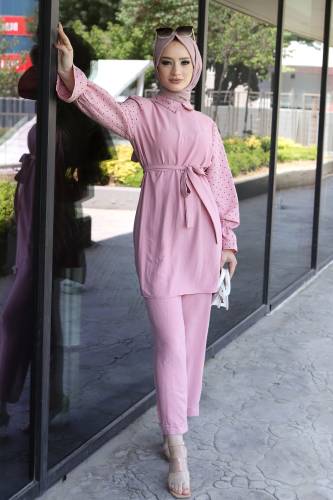 Kalp Desenli İkili Takım TSD220601 Pudra - 3