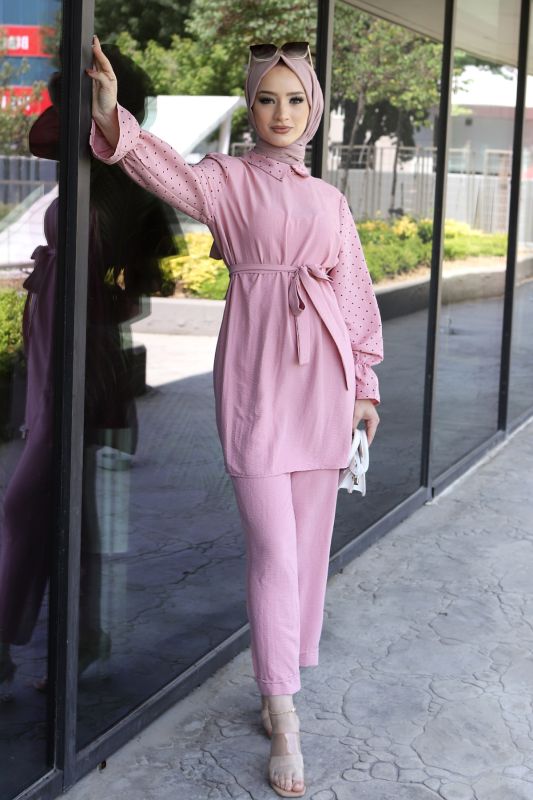 Kalp Desenli İkili Takım TSD220601 Pudra - 3