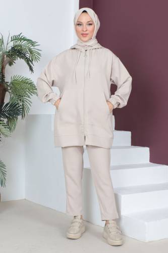 Kapşonlu Cepli İkili Takım TSD230519 Bej - 1