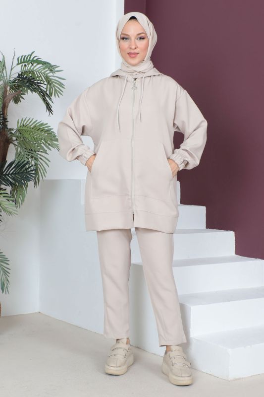 Kapşonlu Cepli İkili Takım TSD230519 Bej - 1