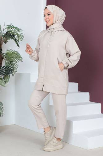 Kapşonlu Cepli İkili Takım TSD230519 Bej - 3