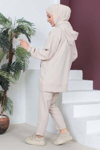 Kapşonlu Cepli İkili Takım TSD230519 Bej - 5