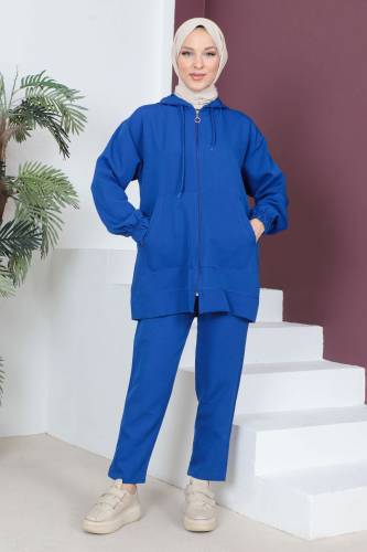 Kapşonlu Cepli İkili Takım TSD230519 Saks Mavi 