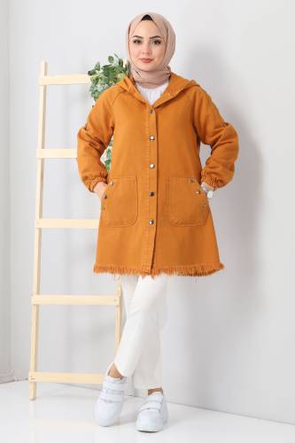 Kapşonlu Cepli Kot Kap TSD5528 Taba 