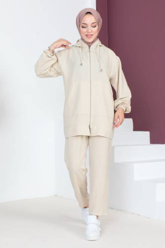 Kapşonlu İkili Takım TSD230703 Bej 
