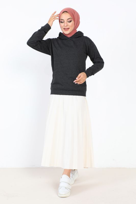 Kapşonlu Kısa Sweatshirt TSD230427 Antrasit - Tesettür Dünyası (1)