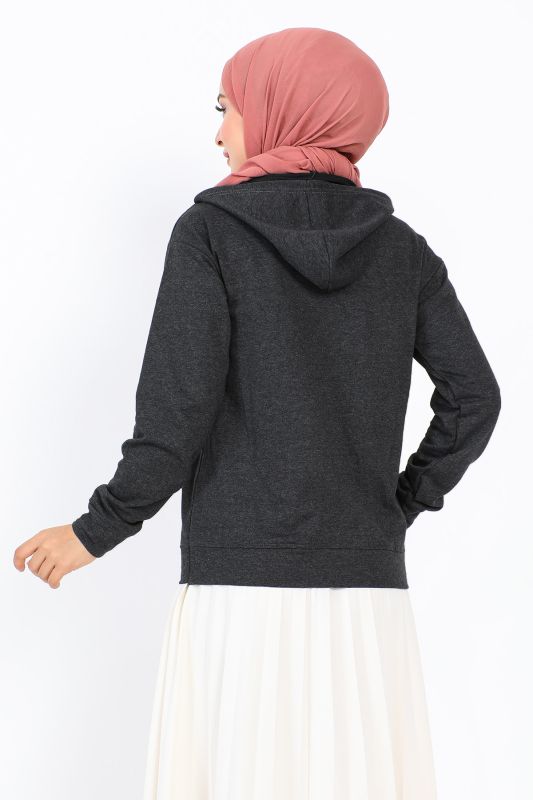 Kapşonlu Kısa Sweatshirt TSD230427 Antrasit - 5