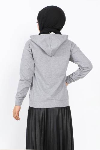 Kapşonlu Kısa Sweatshirt TSD230427 Gri - 5