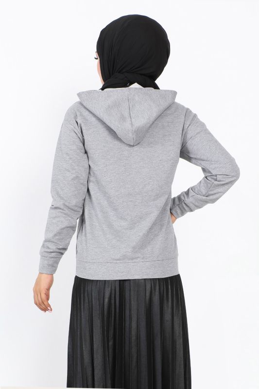 Kapşonlu Kısa Sweatshirt TSD230427 Gri - 5