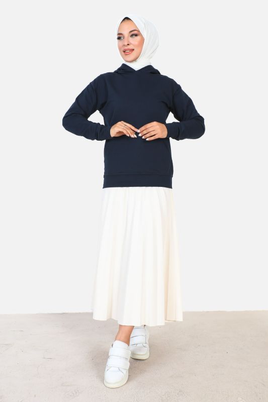 Kapşonlu Kısa Sweatshirt TSD230427 Lacivert - Tesettür Dünyası (1)