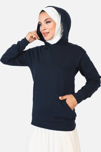 Kapşonlu Kısa Sweatshirt TSD230427 Lacivert - 4