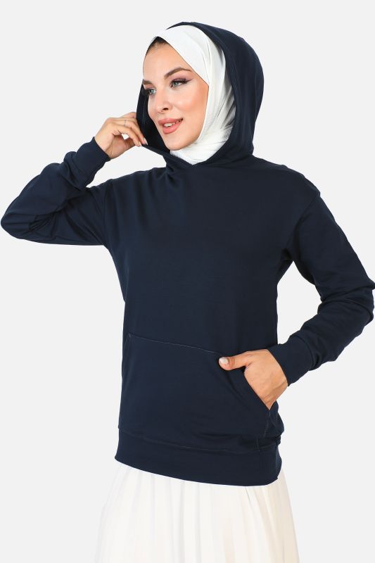 Kapşonlu Kısa Sweatshirt TSD230427 Lacivert - 4