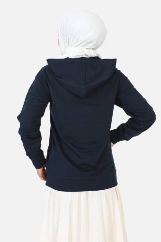 Kapşonlu Kısa Sweatshirt TSD230427 Lacivert - 5