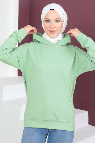 Kapşonlu Kısa Sweatshirt TSD230427 Mint Yeşili 