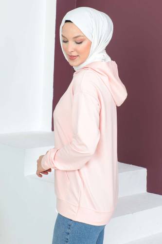 Kapşonlu Kısa Sweatshirt TSD230427 Pembe - 4
