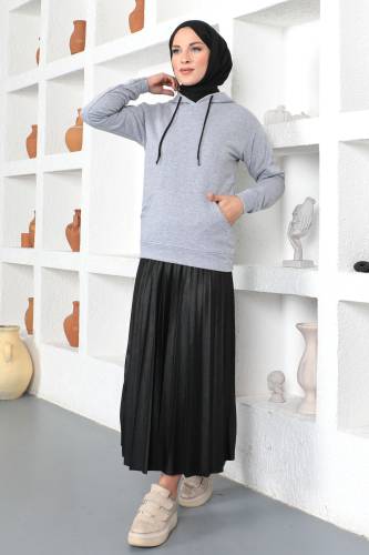 Kapşonlu Sweatshirt TSD230340 Gri - Tesettür Dünyası (1)