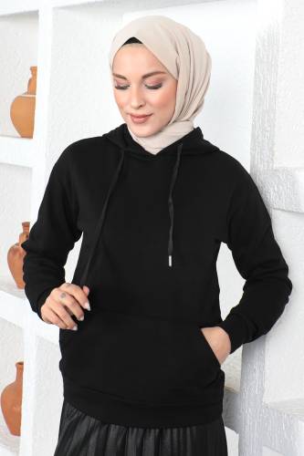 Kapşonlu Sweatshirt TSD230340 Siyah 