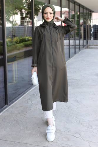 Kapşonlu Trençkot TSD220539 Haki 