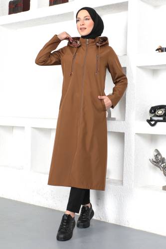Kapşonlu Trençkot TSD220539 Taba 