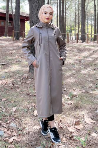 Kapşonlu Trençkot TSD220539 Vizon 