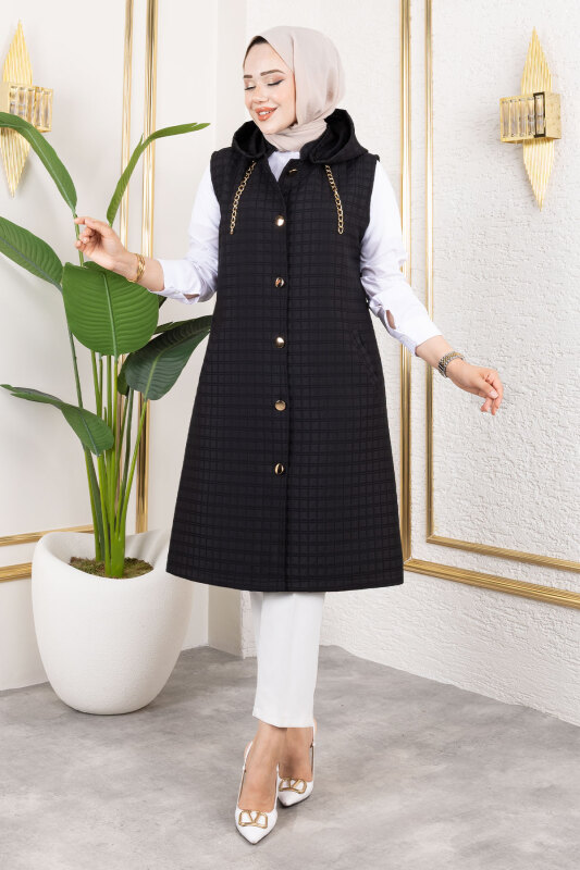 Kapüşonlu Kapitone Yelek TSD250209 Siyah - 1