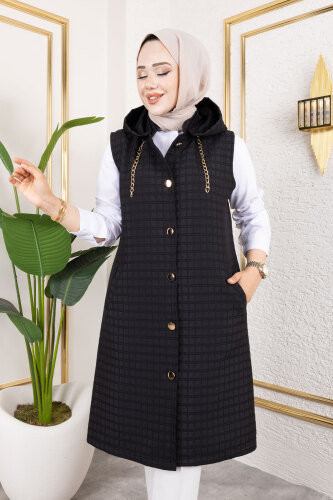 Kapüşonlu Kapitone Yelek TSD250209 Siyah - 2