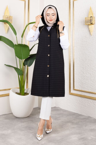 Kapüşonlu Kapitone Yelek TSD250209 Siyah - 3