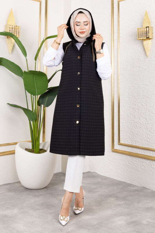 Kapüşonlu Kapitone Yelek TSD250209 Siyah - 3