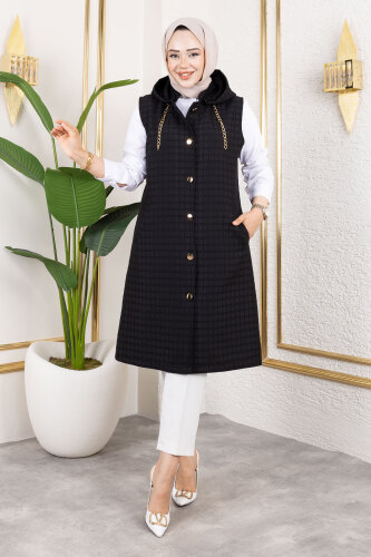 Kapüşonlu Kapitone Yelek TSD250209 Siyah - 4