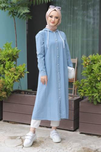 Kapüşonlu Kot Kap TSD220605 Açık Mavi 