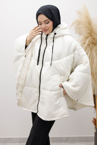 Kapüşonlu Şişme Panço TSD260126 Beyaz - 1