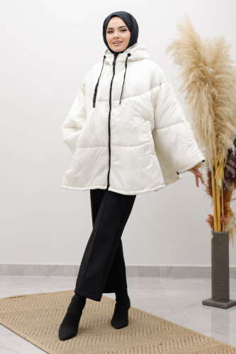 Kapüşonlu Şişme Panço TSD260126 Beyaz - 2