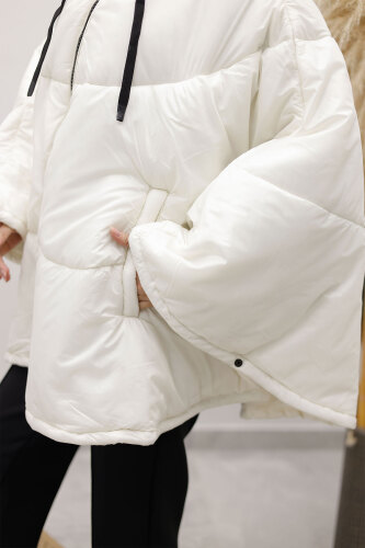 Kapüşonlu Şişme Panço TSD260126 Beyaz - 3