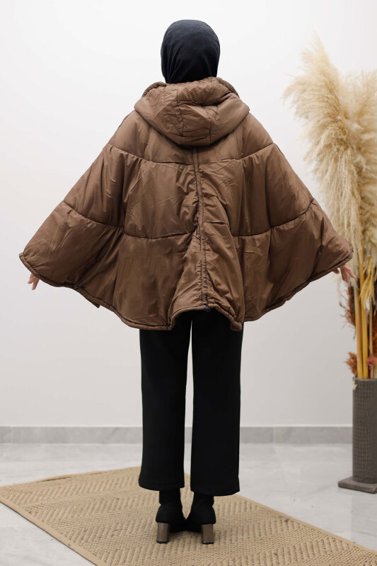 Kapüşonlu Şişme Panço TSD260126 Kahverengi - 7