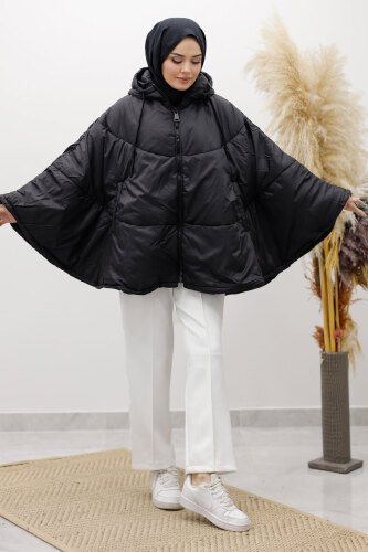 Kapüşonlu Şişme Panço TSD260126 Siyah - 2