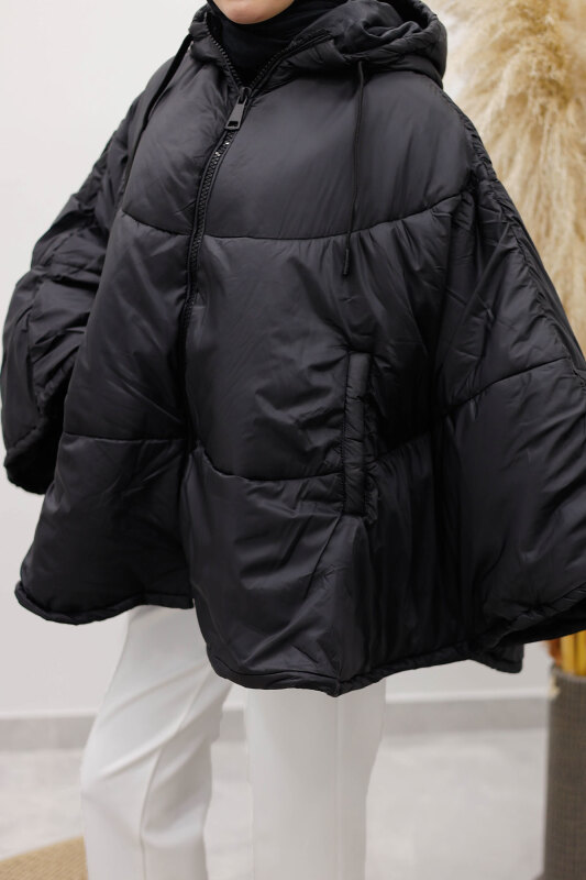 Kapüşonlu Şişme Panço TSD260126 Siyah - 3