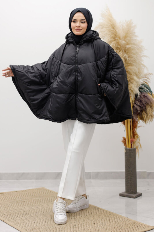 Kapüşonlu Şişme Panço TSD260126 Siyah - 4
