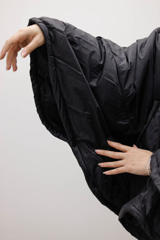 Kapüşonlu Şişme Panço TSD260126 Siyah - 5
