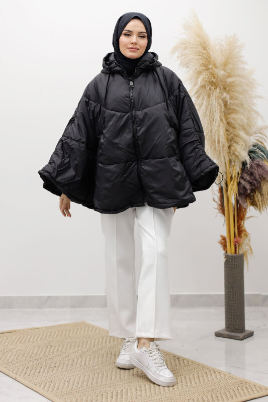 Kapüşonlu Şişme Panço TSD260126 Siyah - 6