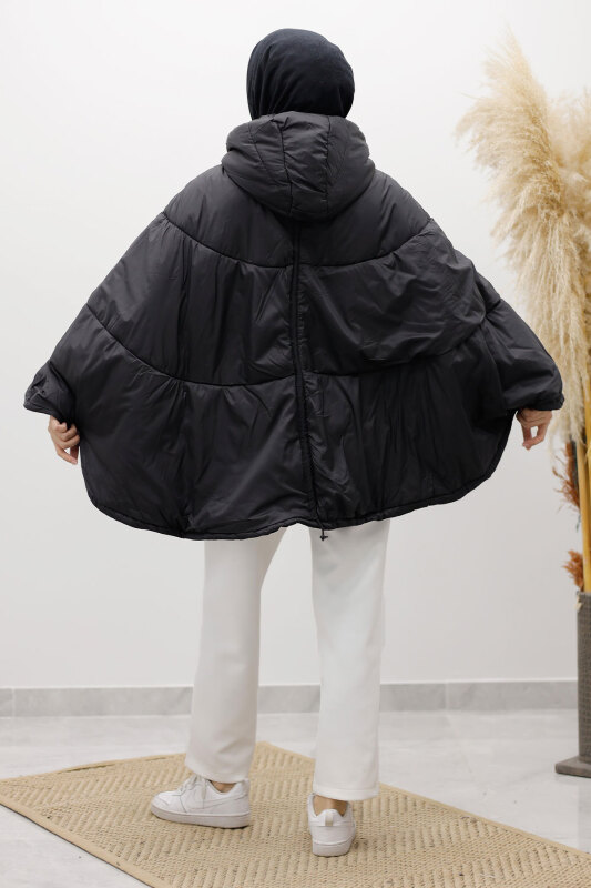 Kapüşonlu Şişme Panço TSD260126 Siyah - 7