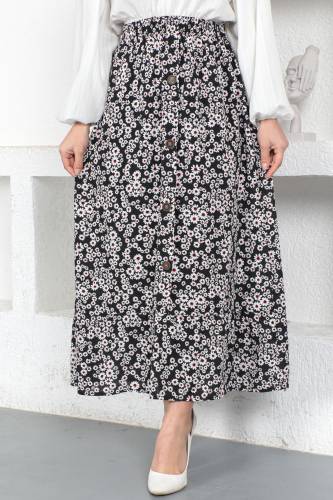 Karanfil Desenli Etek TSD230381 Siyah 